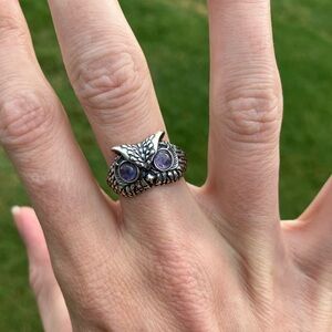 Sterling silver adjustable crystal owl ring.